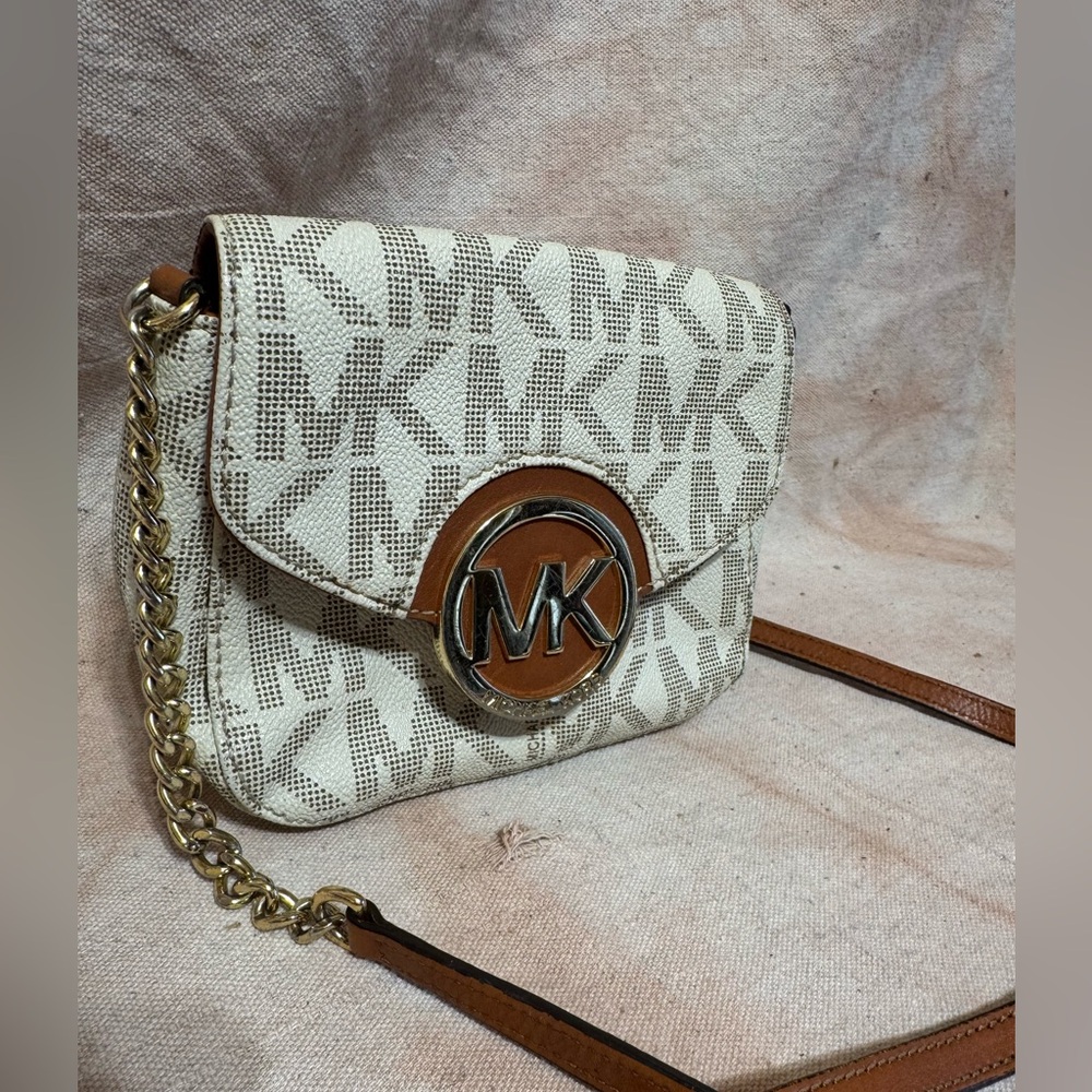 Michael Kors Pebbled Leather Crossbody — Logo Flap Bag w/ Chain Strap